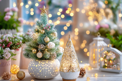 Christmas tree with colorful lights. High quality photo Product Image 1