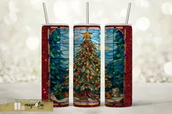 Stained glass Christmas tree tumbler wrap png Product Image 1