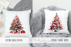 Watercolor Christmas tree pillow sublimation - 3 png files Product Image 1