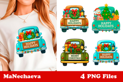 Vintage Christmas Truck Clipart | Holiday Sublimation Design Product Image 1