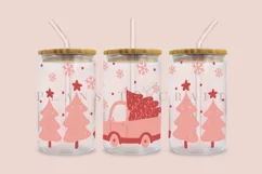 christmas truck pinkmas libbey beer can glass full wrap svg presized template for 16oz and 20oz glass for Cricut Silhouette and sublimation