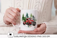 woman holding a mug with christmas truck design