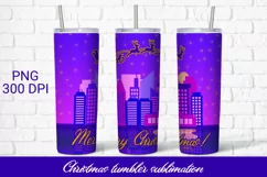 Christmas tumbler sublimation, Santa reindeer above city Product Image 1