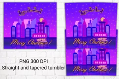 Christmas tumbler sublimation, Santa reindeer above city Product Image 2