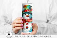 woman holding a tumbler with snowman illustration