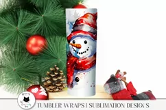 christmas tumbler png with snowman illustration shown on tumbler
