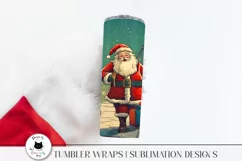 santa holding a tumbler with santa wrap