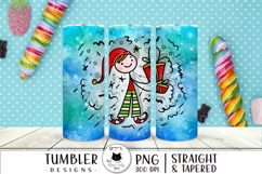 christmas design with stick figure elf shown on tumblers