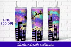 Christmas tumbler sublimation, Santa reindeer above city Product Image 1