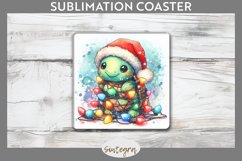 Christmas Turtle v4 Entangled in Lights Square Coaster Subli Product Image 1