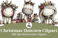 Christmas Unicorn Clipart, Christmas Sublimation PNG Product Image 1