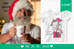 Christmas unicorn clipart cute kawaii drawing on gift box Product Image 1
