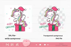 Christmas unicorn clipart cute kawaii drawing on gift box Product Image 2