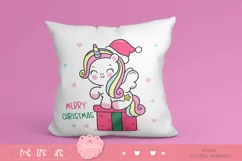 Christmas unicorn clipart cute kawaii drawing on gift box Product Image 4
