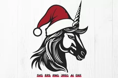 Christmas Unicorn with Santa Hat SVG | Holiday Cut File Product Image 1