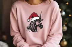 Christmas Unicorn with Santa Hat SVG | Holiday Cut File Product Image 2