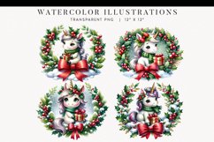 Christmas Unicorns Watercolor Clipart Product Image 1