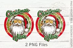 Retro Christmas vibes sublimation design, Santa face PNG Product Image 1