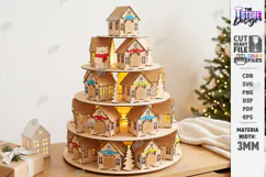 3D Tiered Wooden Christmas Village Advent Calendar Laser Cut Product Image 1