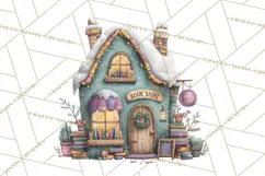 Christmas Village Houses Clipart, Festive Winter Homes PNG Product Image 2