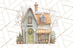 Christmas Village Houses Clipart, Festive Winter Homes PNG Product Image 3