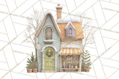 Christmas Village Houses Clipart, Festive Winter Homes PNG Product Image 3