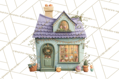 Christmas Village Houses Clipart, Festive Winter Homes PNG Product Image 5
