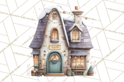 Christmas Village Houses Clipart, Festive Winter Homes PNG Product Image 2