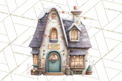 Christmas Village Houses Clipart, Festive Winter Homes PNG Product Image 2