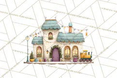 Christmas Village Houses Clipart, Festive Winter Homes PNG Product Image 3