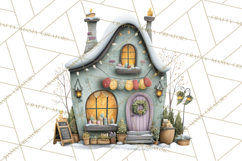 Christmas Village Houses Clipart, Festive Winter Homes PNG Product Image 4