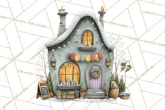 Christmas Village Houses Clipart, Festive Winter Homes PNG Product Image 4