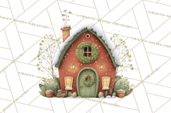 Christmas Village Houses Clipart, Festive Winter Homes PNG Product Image 2