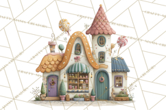 Christmas Village Houses Clipart, Festive Winter Homes PNG Product Image 3