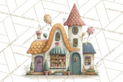 Christmas Village Houses Clipart, Festive Winter Homes PNG Product Image 3