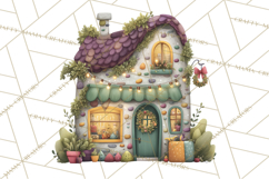 Christmas Village Houses Clipart, Festive Winter Homes PNG Product Image 2