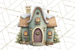 Christmas Village Houses Clipart, Festive Winter Homes PNG Product Image 4