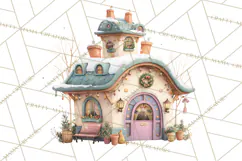 Christmas Village Houses Clipart, Festive Winter Homes PNG Product Image 5