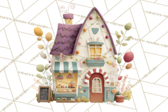 Christmas Village Houses Clipart, Festive Winter Homes PNG Product Image 2