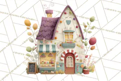 Christmas Village Houses Clipart, Festive Winter Homes PNG Product Image 2