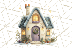 Christmas Village Houses Clipart, Festive Winter Homes PNG Product Image 3