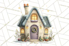 Christmas Village Houses Clipart, Festive Winter Homes PNG Product Image 3