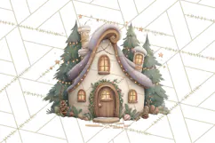 Christmas Village Houses Clipart, Festive Winter Homes PNG Product Image 4