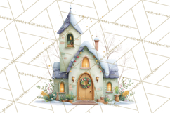 Christmas Village Houses Clipart, Festive Winter Homes PNG Product Image 5