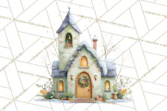 Christmas Village Houses Clipart, Festive Winter Homes PNG Product Image 5