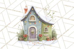 Christmas Village Houses Clipart, Festive Winter Homes PNG Product Image 4