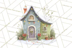 Christmas Village Houses Clipart, Festive Winter Homes PNG Product Image 4