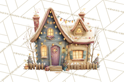 Christmas Village Houses Clipart, Festive Winter Homes PNG Product Image 5