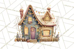 Christmas Village Houses Clipart, Festive Winter Homes PNG Product Image 5