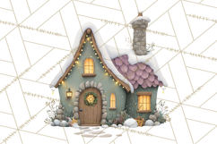 Christmas Village Houses Clipart, Festive Winter Homes PNG Product Image 3